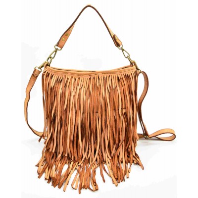 29 ■ Leder Umhängetasche mit Fransen Schwarz Braun für Damen 